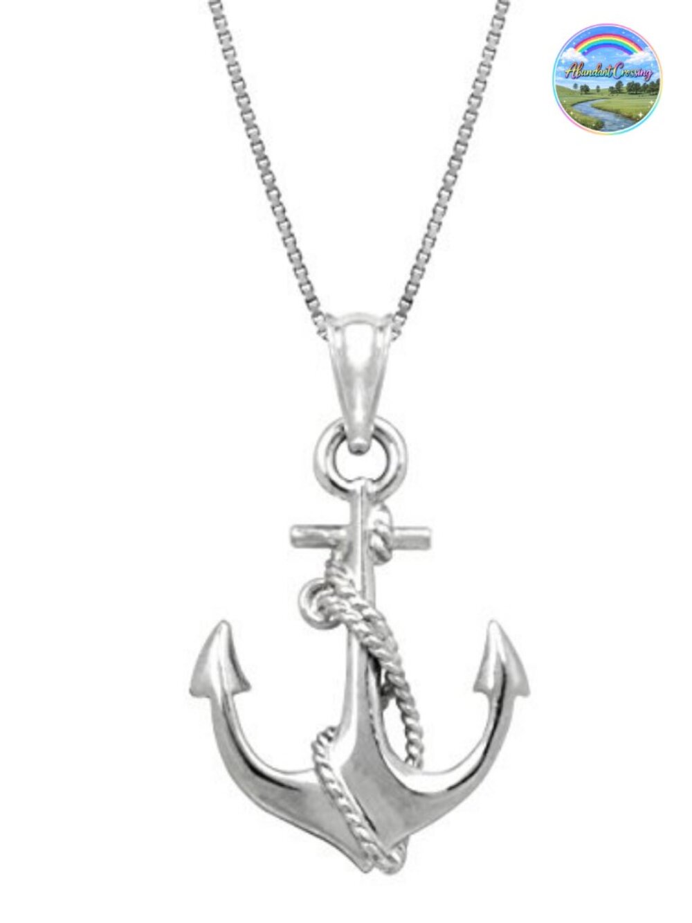 Sterling Silver Anchor Rope Nautical Necklace Pendant 18" Box Chain